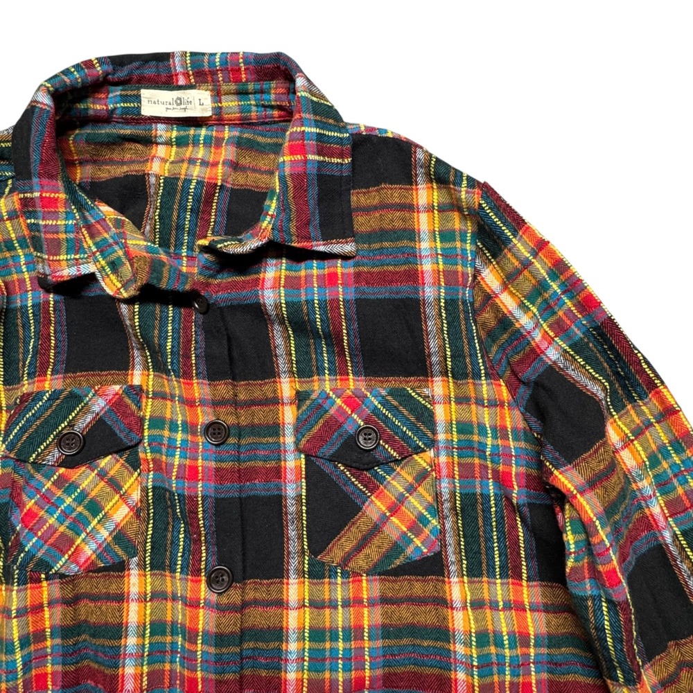 Natural Life Flannel Shirt Sz L Black Multicolor Button Up Long Sleeve Outdoors - Picture 3 of 12